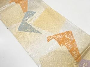 色紙に草花模様織り出し袋帯